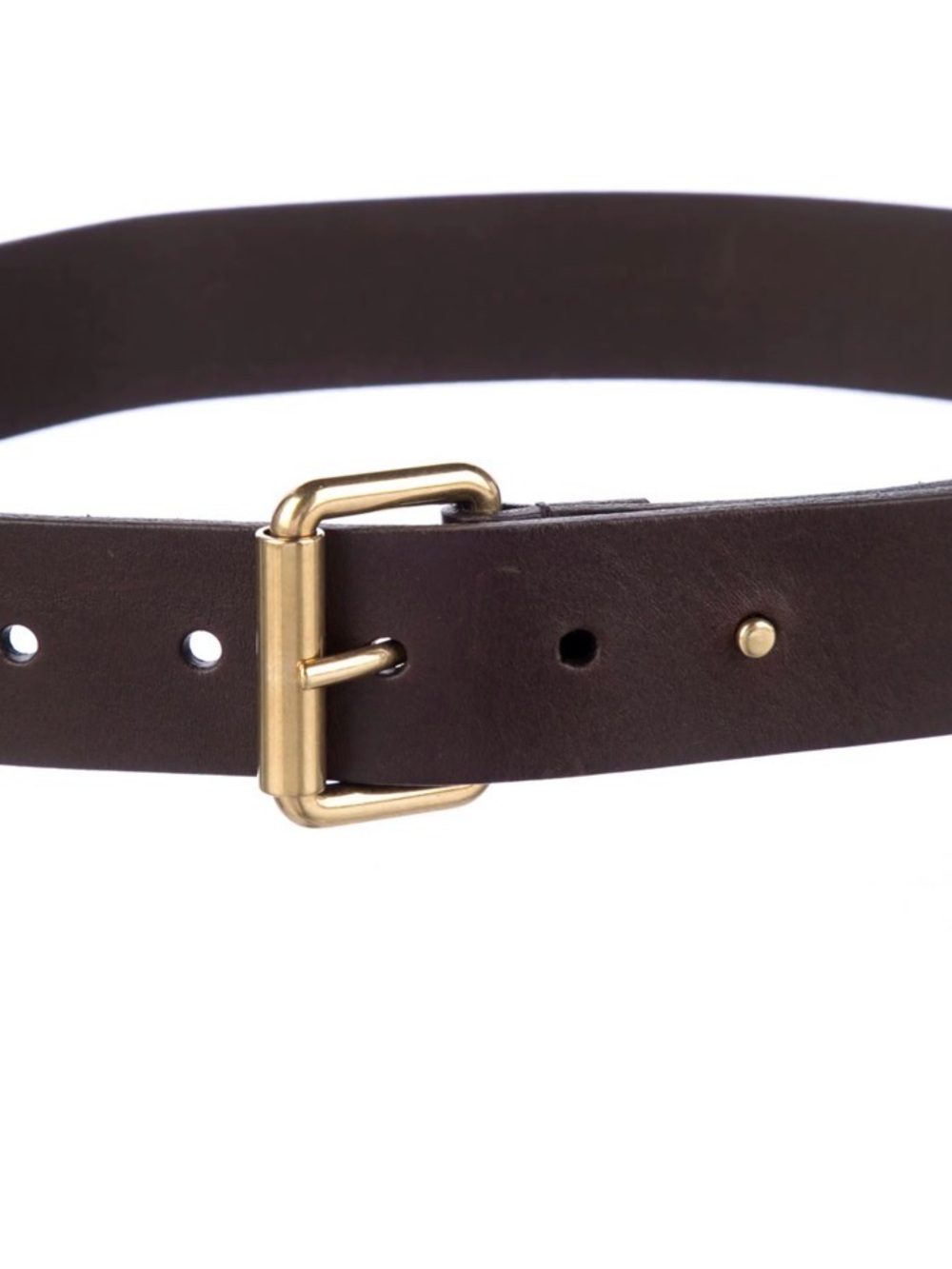 Saint Laurent Dark Brown Leather Belt with Gold Buckle